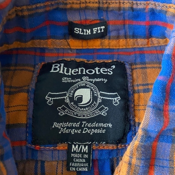 Bluenotes Men's Orange/Blue Plaid Long Sleeve Button Up Shirt Size Medium - Picture 7 of 12